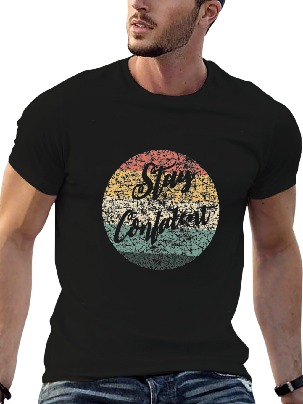Stay Confident Retro Circle Graphic T-Shirt