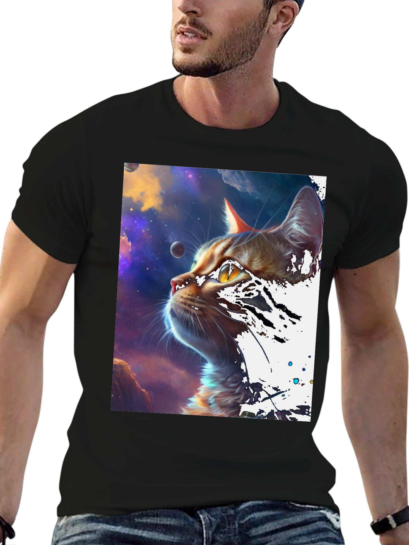 Cosmic Cat Black T-Shirt