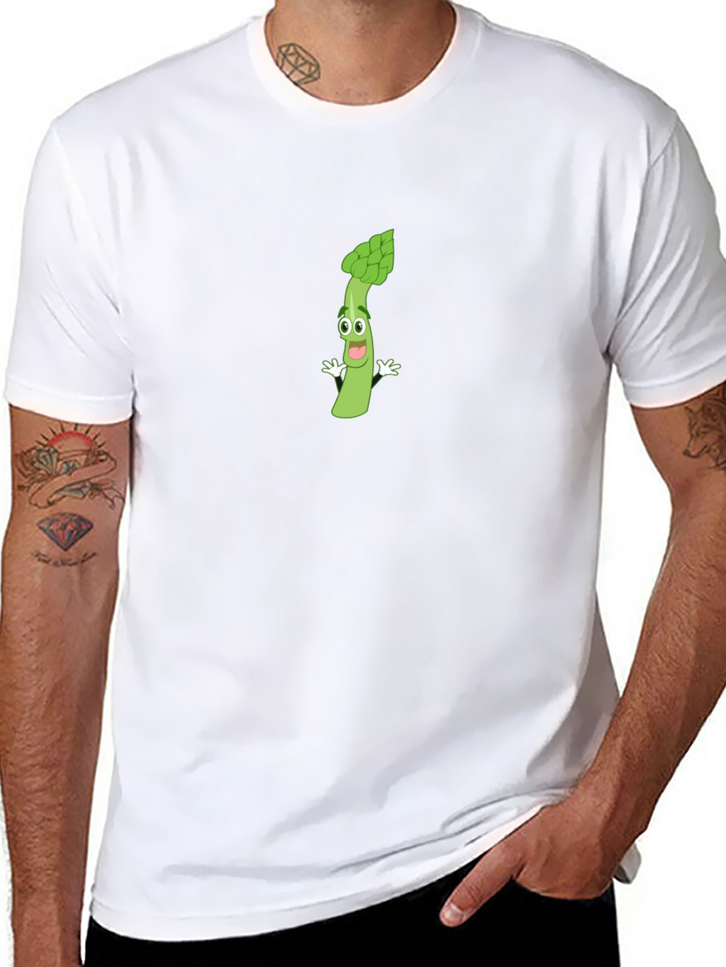 Asparagus Cartoon Graphic T-Shirt - Black