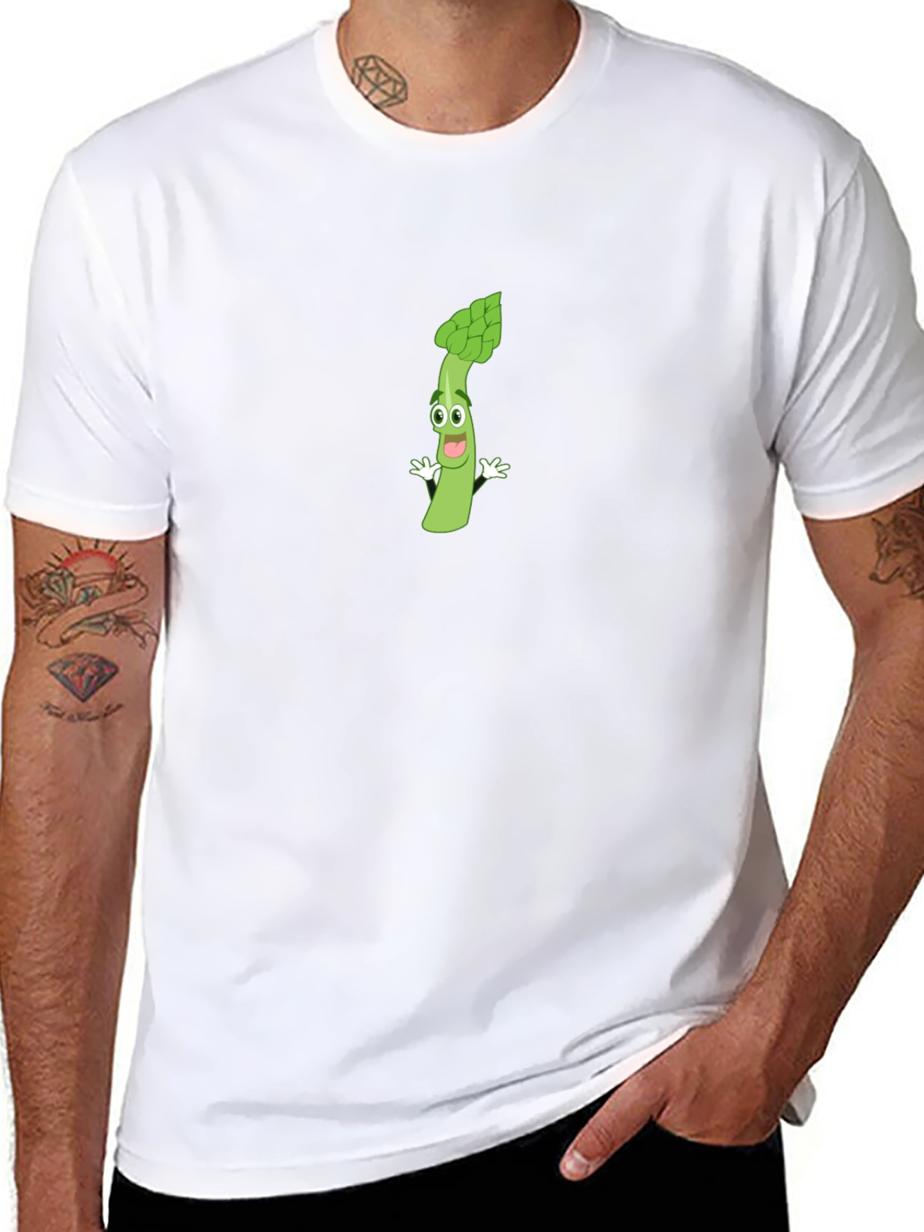 Asparagus Cartoon Graphic T-Shirt - Black