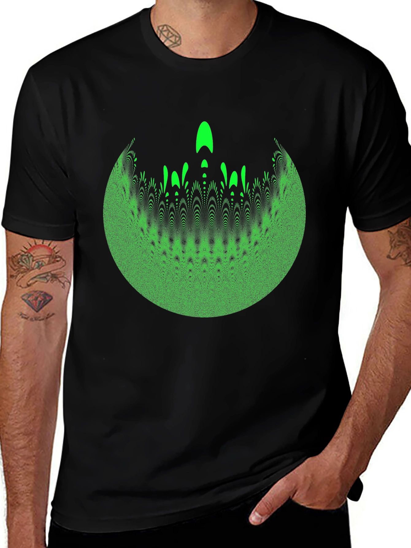 Abstract Green Graphic Print Crew Neck T-Shirt