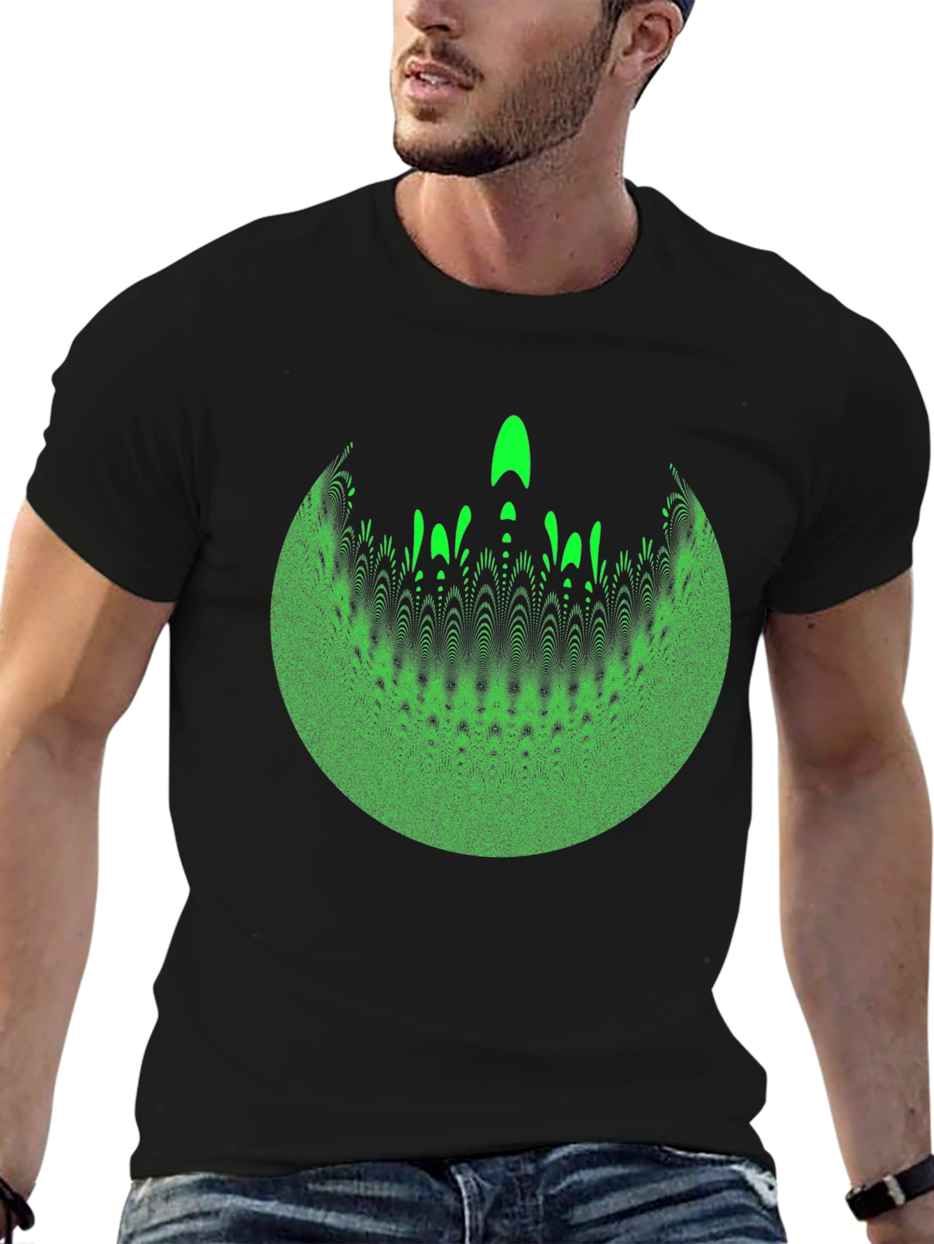 Abstract Green Graphic Print Crew Neck T-Shirt