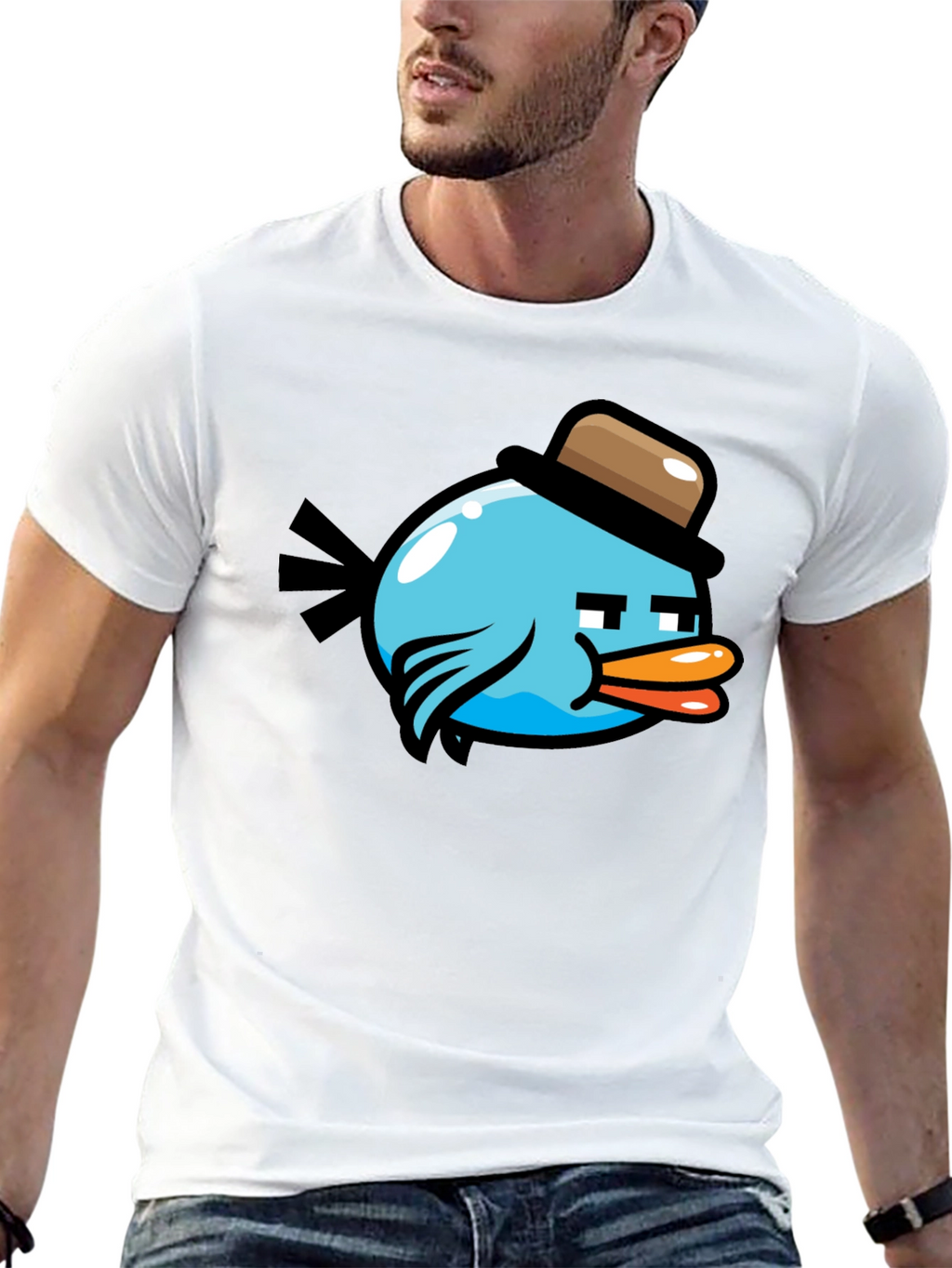 Cartoon Bird Graphic T-Shirt - Mens Black Tee
