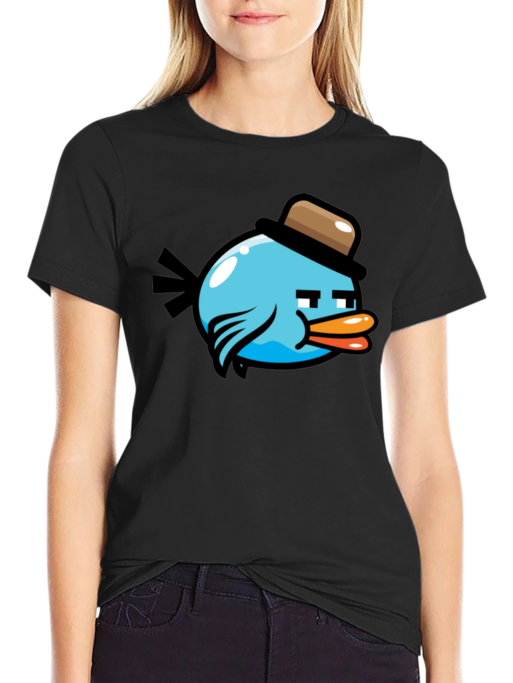 Cartoon Bird Graphic T-Shirt - Mens Black Tee