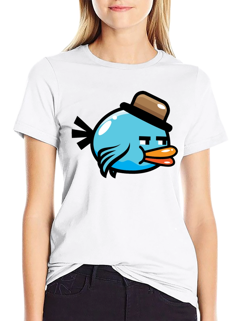 Cartoon Bird Graphic T-Shirt - Mens Black Tee