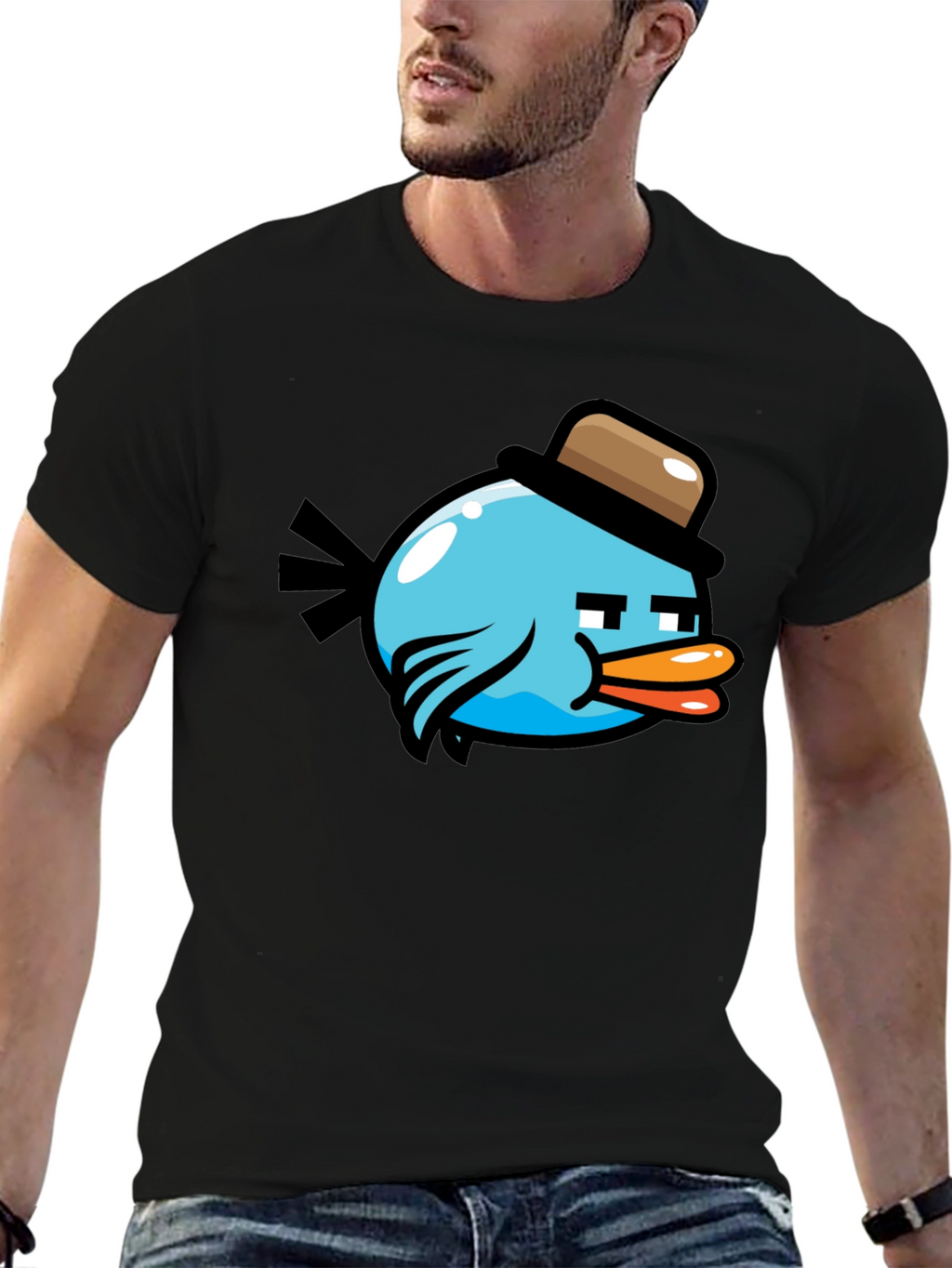 Cartoon Bird Graphic T-Shirt - Mens Black Tee