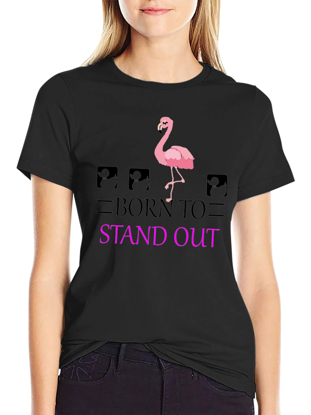 Born to Stand Out Flamingo T-Shirt - Black