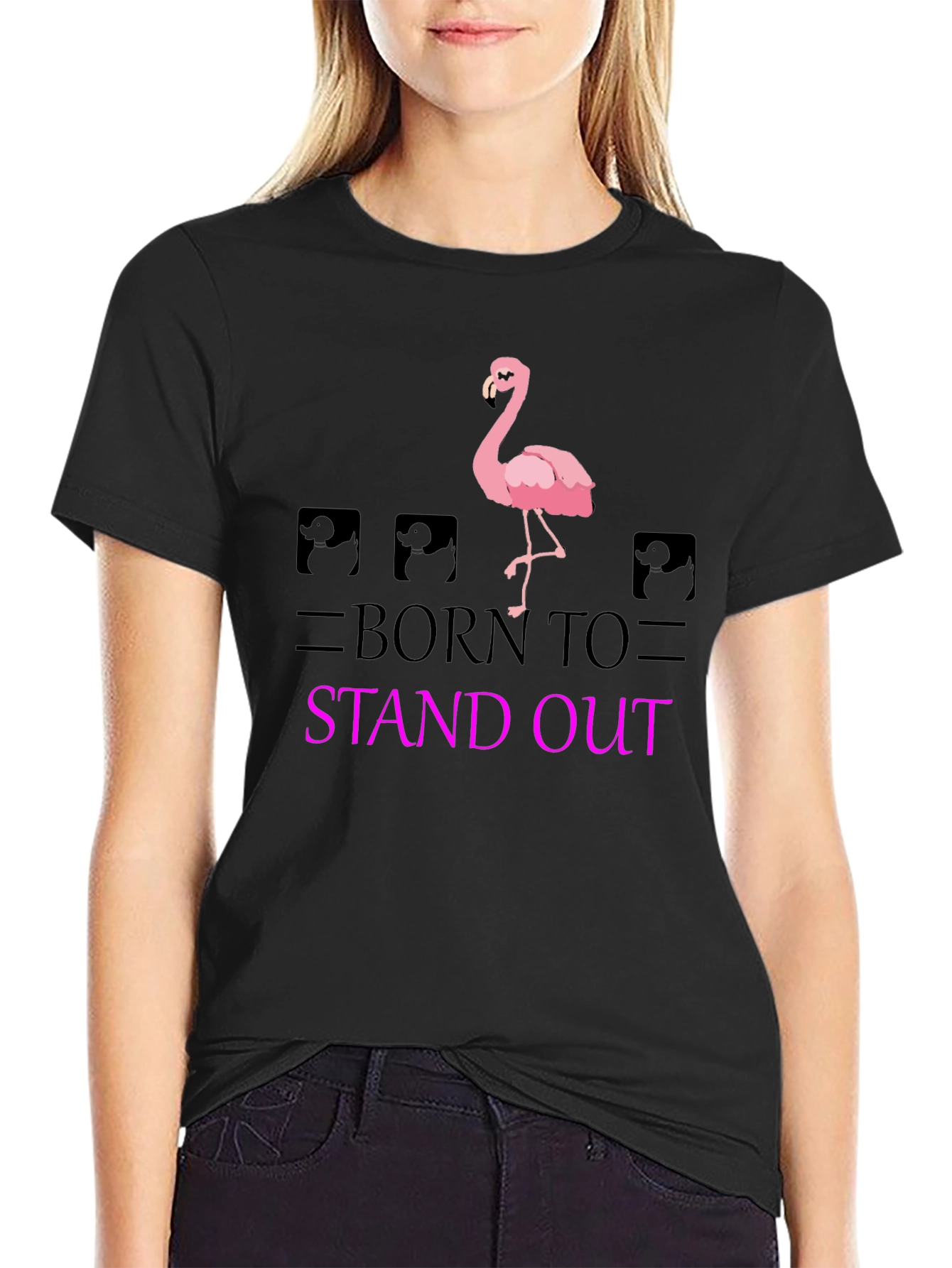 Born to Stand Out Flamingo T-Shirt - Black