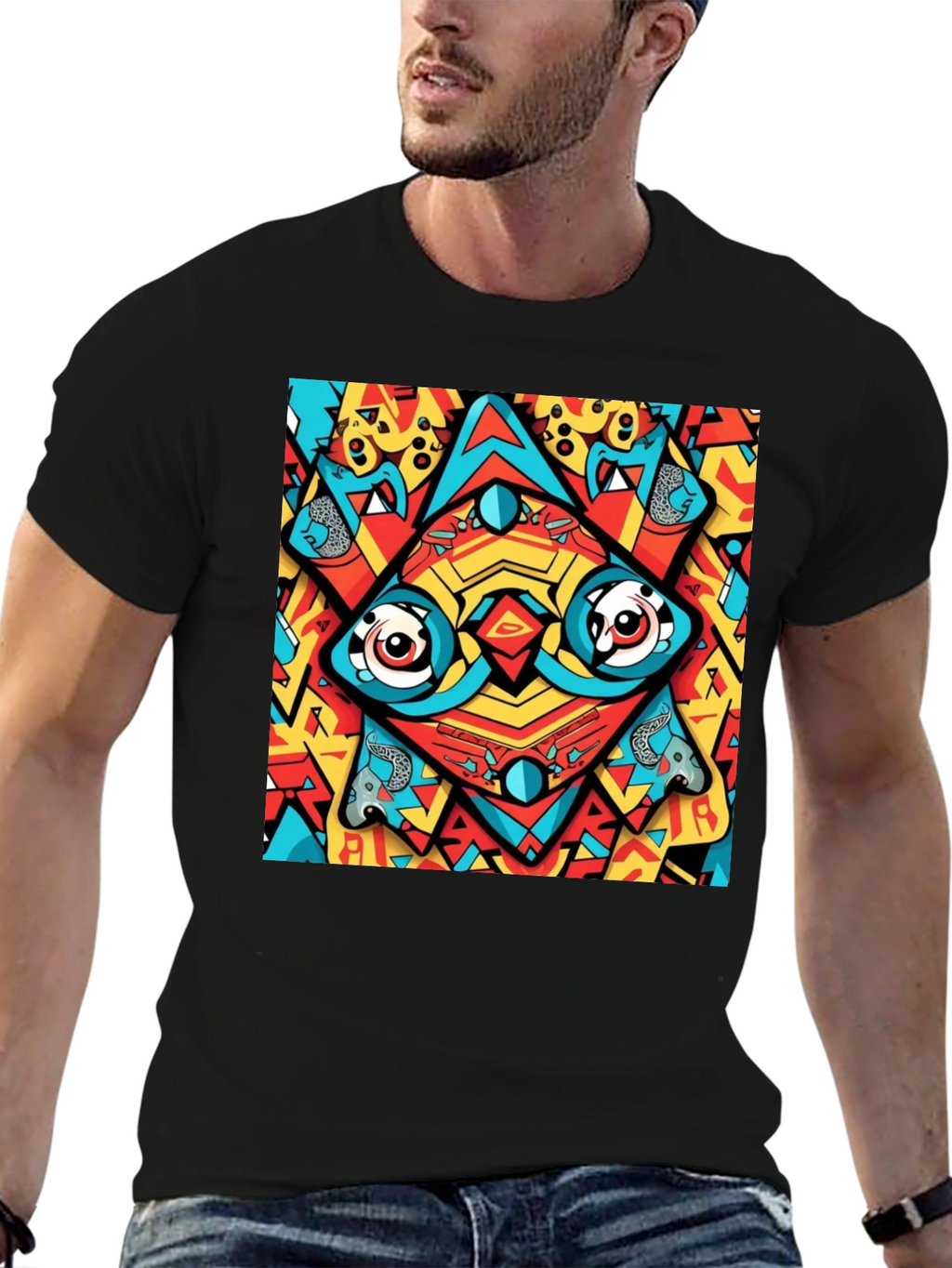 Abstract Eye Design Black T-Shirt