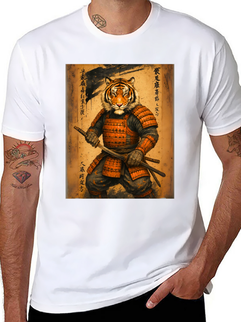 Samurai Tiger Graphic Tee - Unique Art Shirt