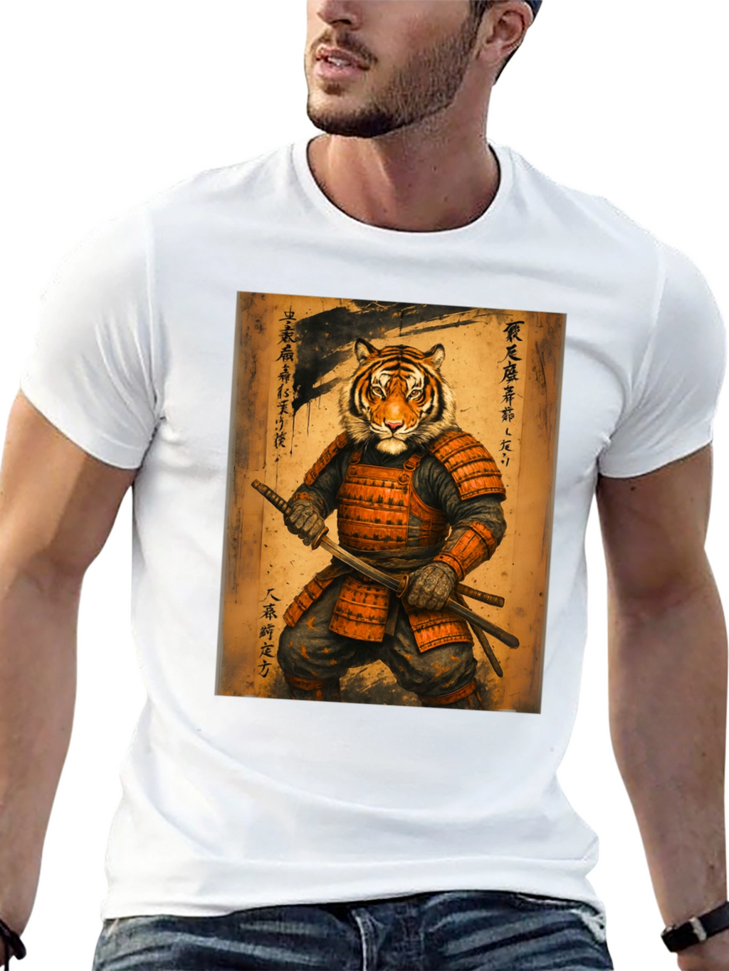 Samurai Tiger Graphic Tee - Unique Art Shirt