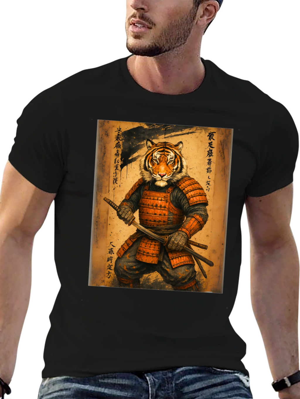 Samurai Tiger Graphic Tee - Unique Art Shirt