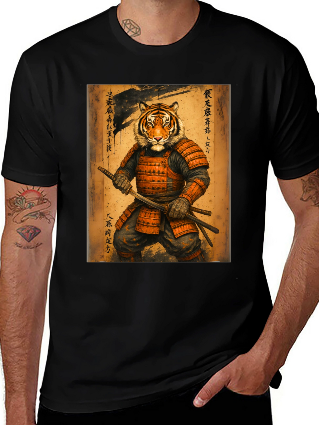Samurai Tiger Graphic Tee - Unique Art Shirt
