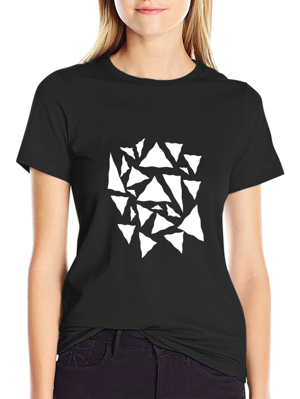 Mens Black T-Shirt with Abstract Triangle Design