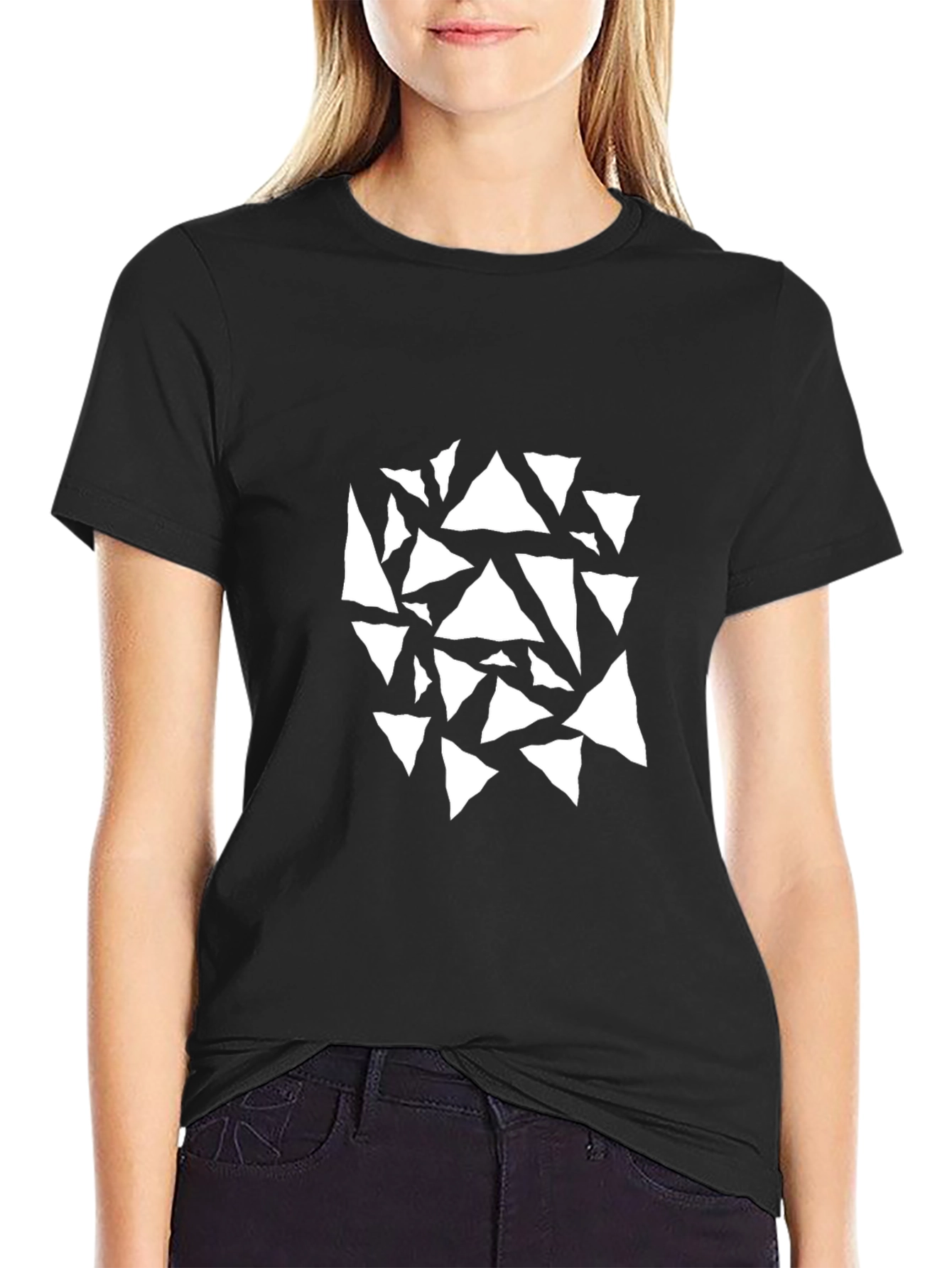 Mens Black T-Shirt with Abstract Triangle Design