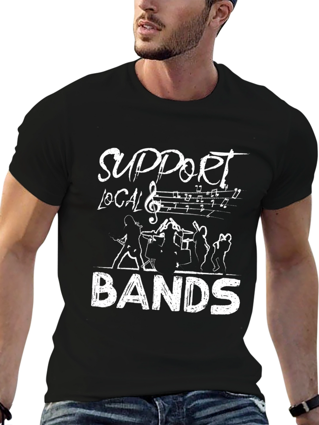 Support Local Bands Black Graphic Tee