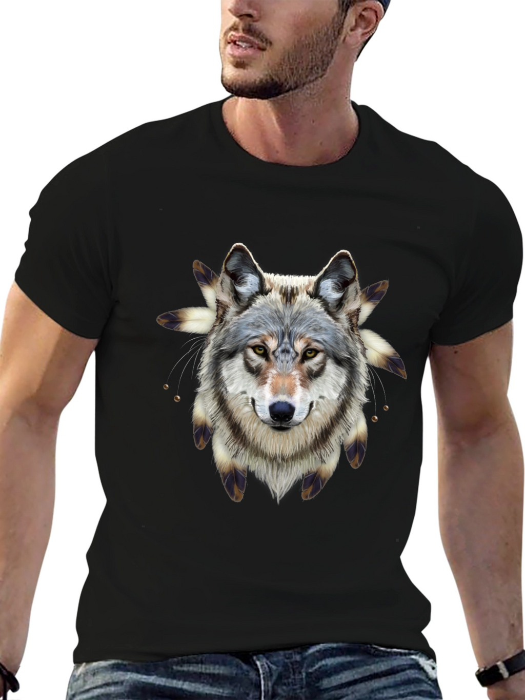 Wolf Graphic Print Black T-Shirt