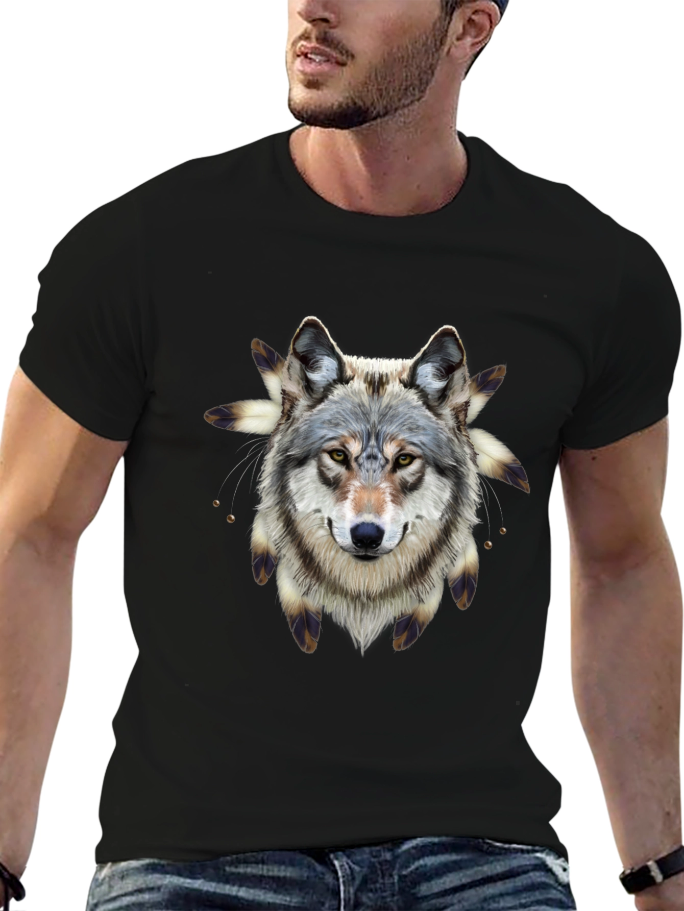 Wolf Graphic Print Black T-Shirt