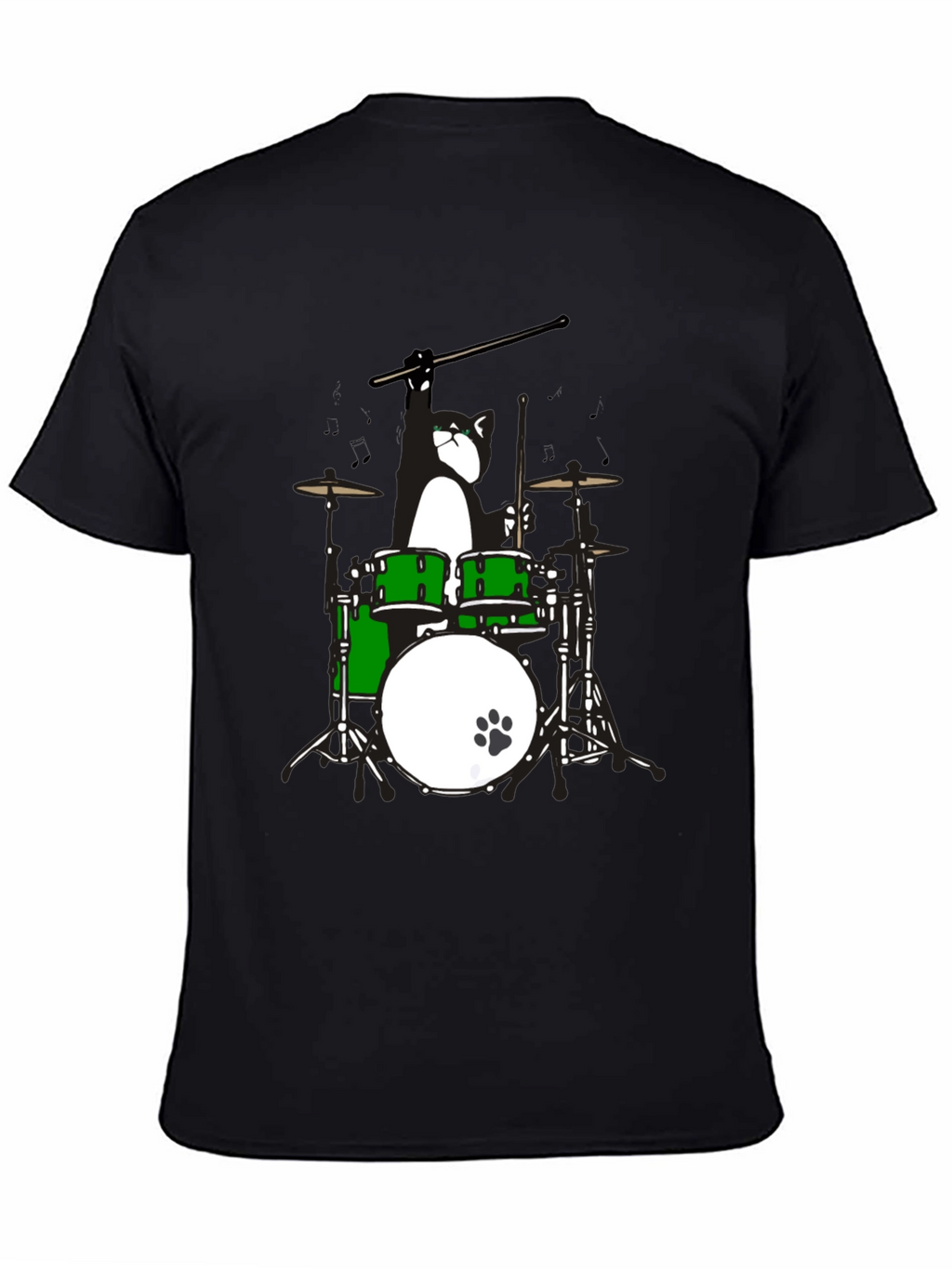 Drummer Cat Graphic T-Shirt - Black Cotton Tee