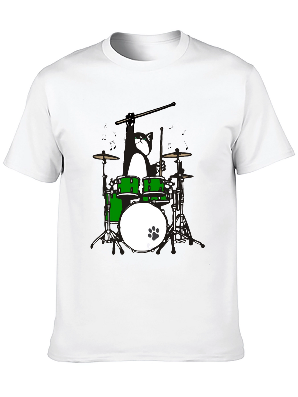 Drummer Cat Graphic T-Shirt - Black Cotton Tee