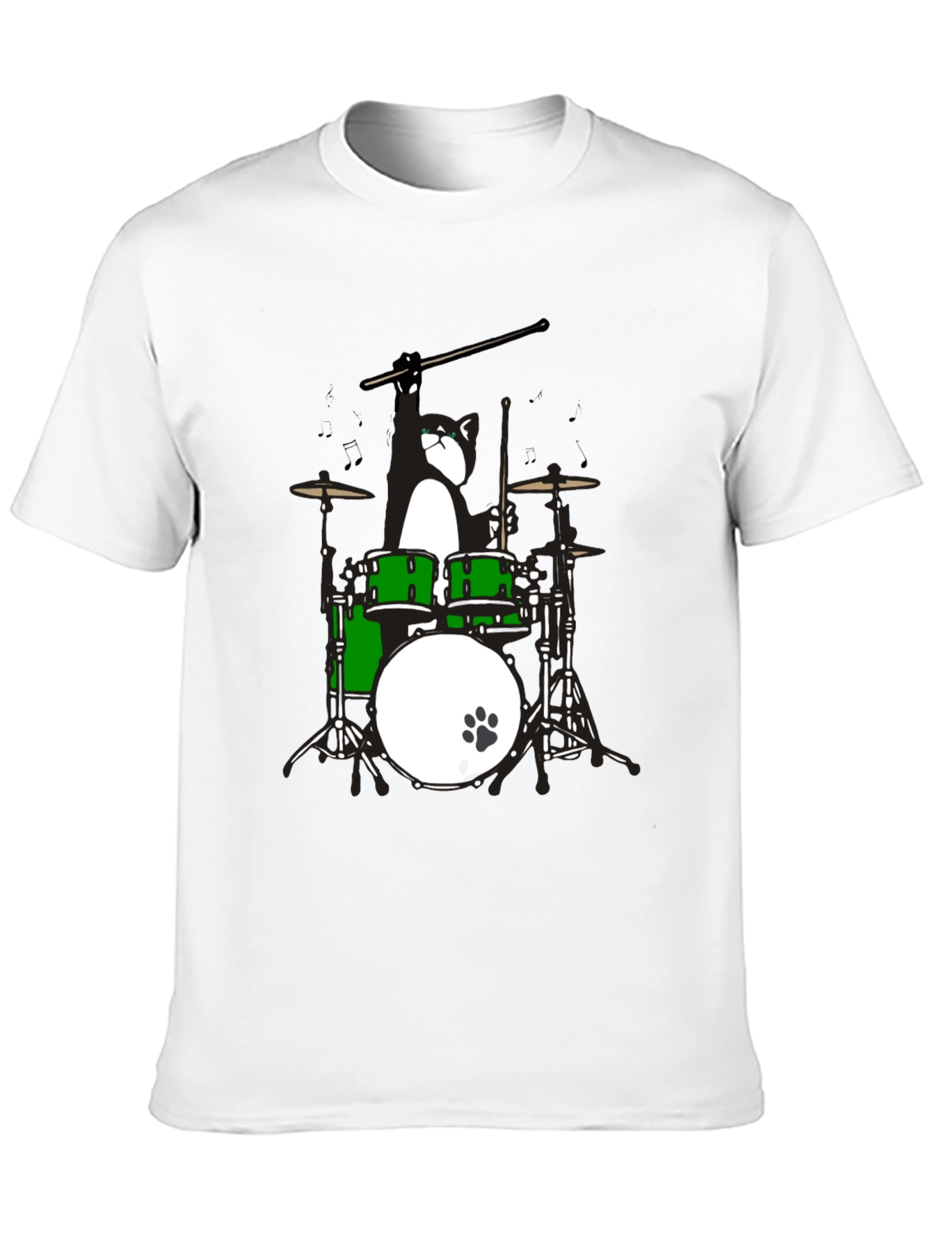 Drummer Cat Graphic T-Shirt - Black Cotton Tee