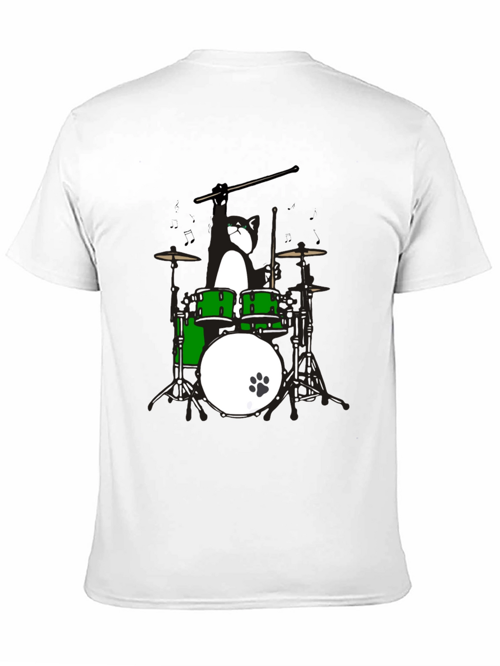 Drummer Cat Graphic T-Shirt - Black Cotton Tee