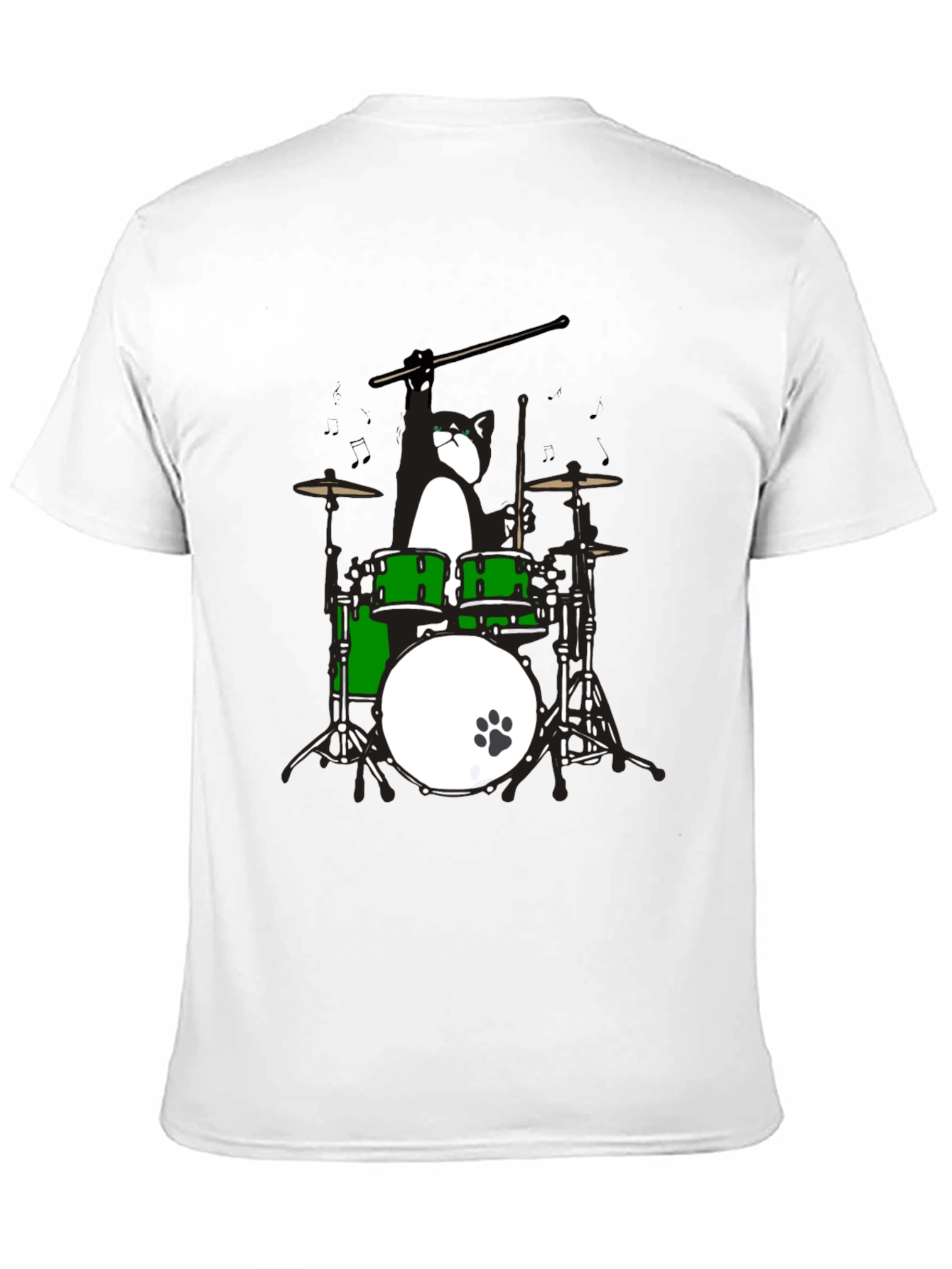 Drummer Cat Graphic T-Shirt - Black Cotton Tee
