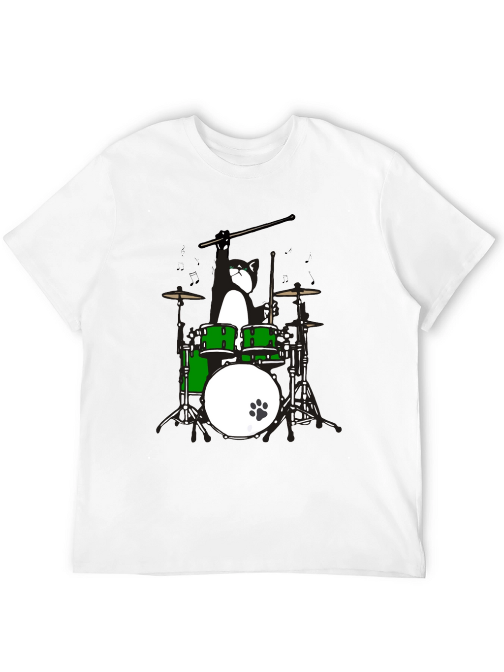 Drummer Cat Graphic T-Shirt - Black Cotton Tee