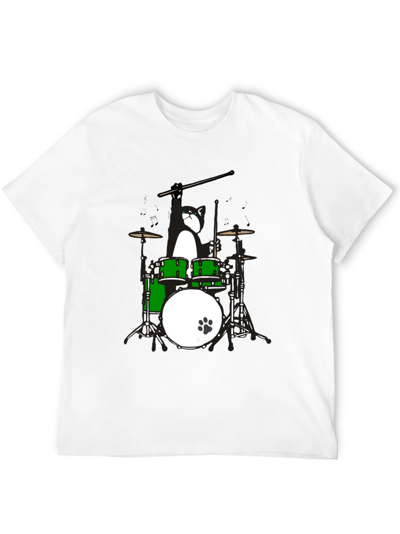 Drummer Cat Graphic T-Shirt - Black Cotton Tee