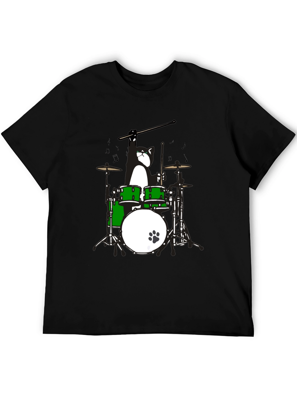 Drummer Cat Graphic T-Shirt - Black Cotton Tee