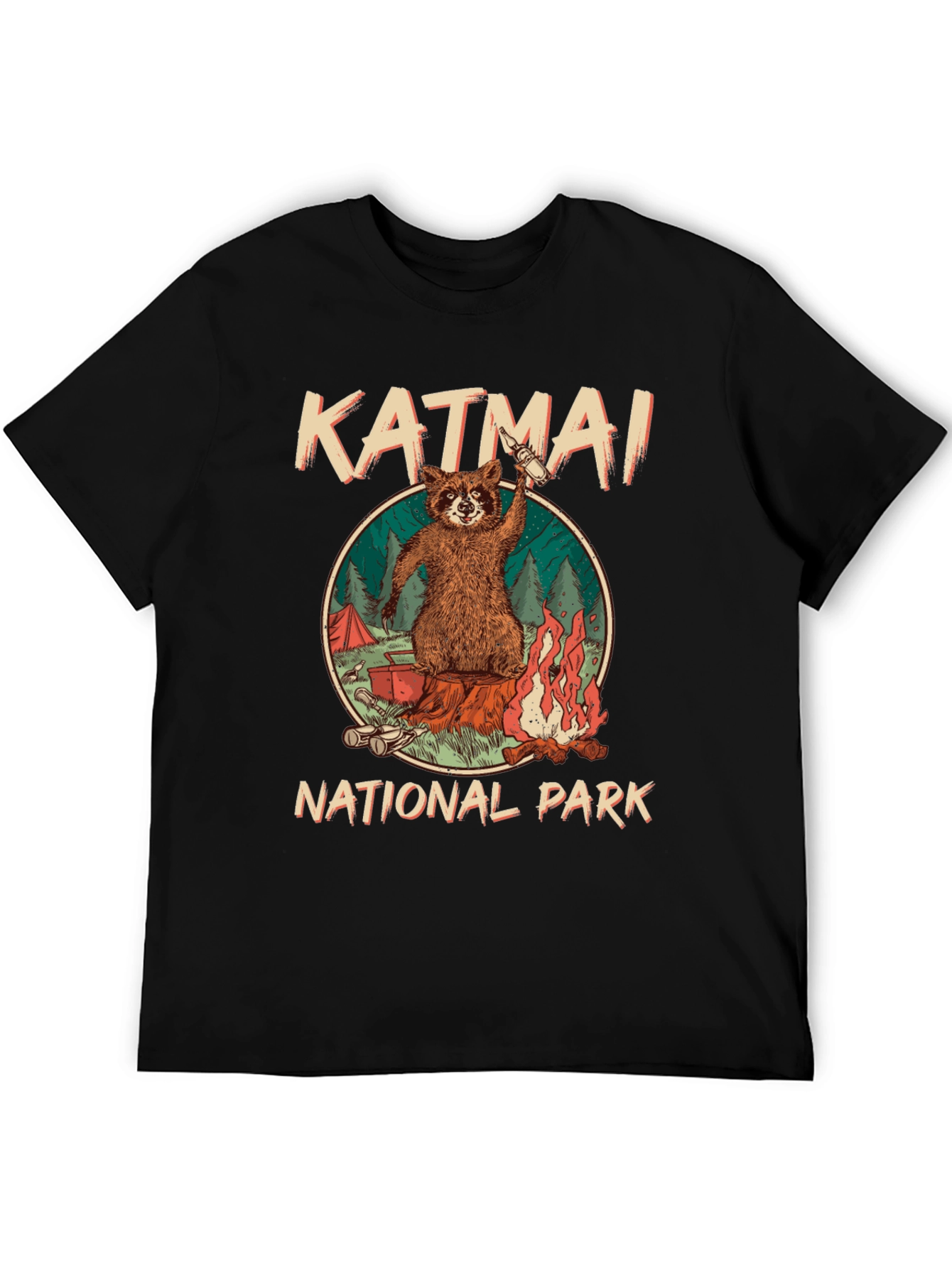 Katmai National Park Raccoon Campfire T-Shirt