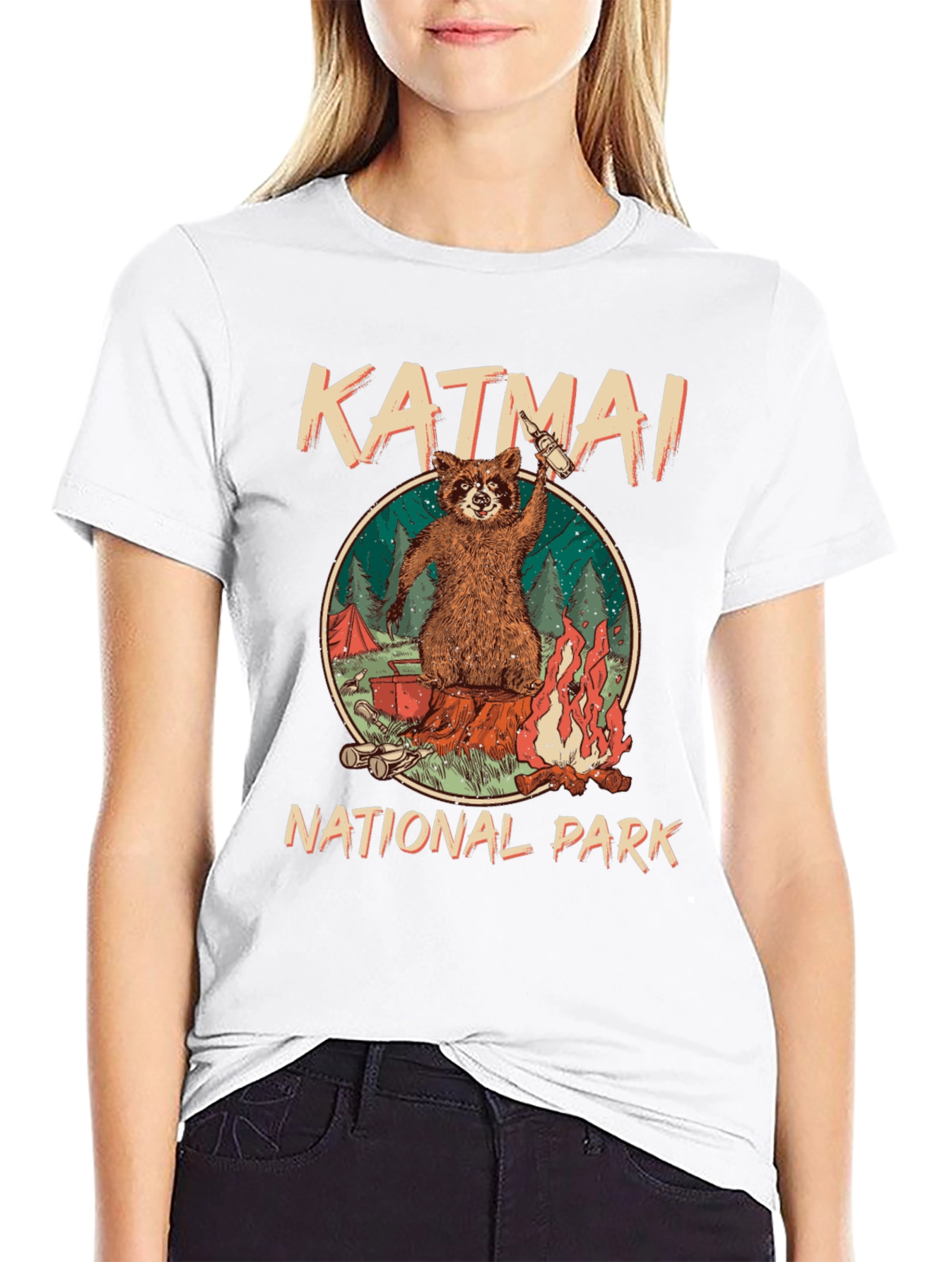 Katmai National Park Raccoon Campfire T-Shirt