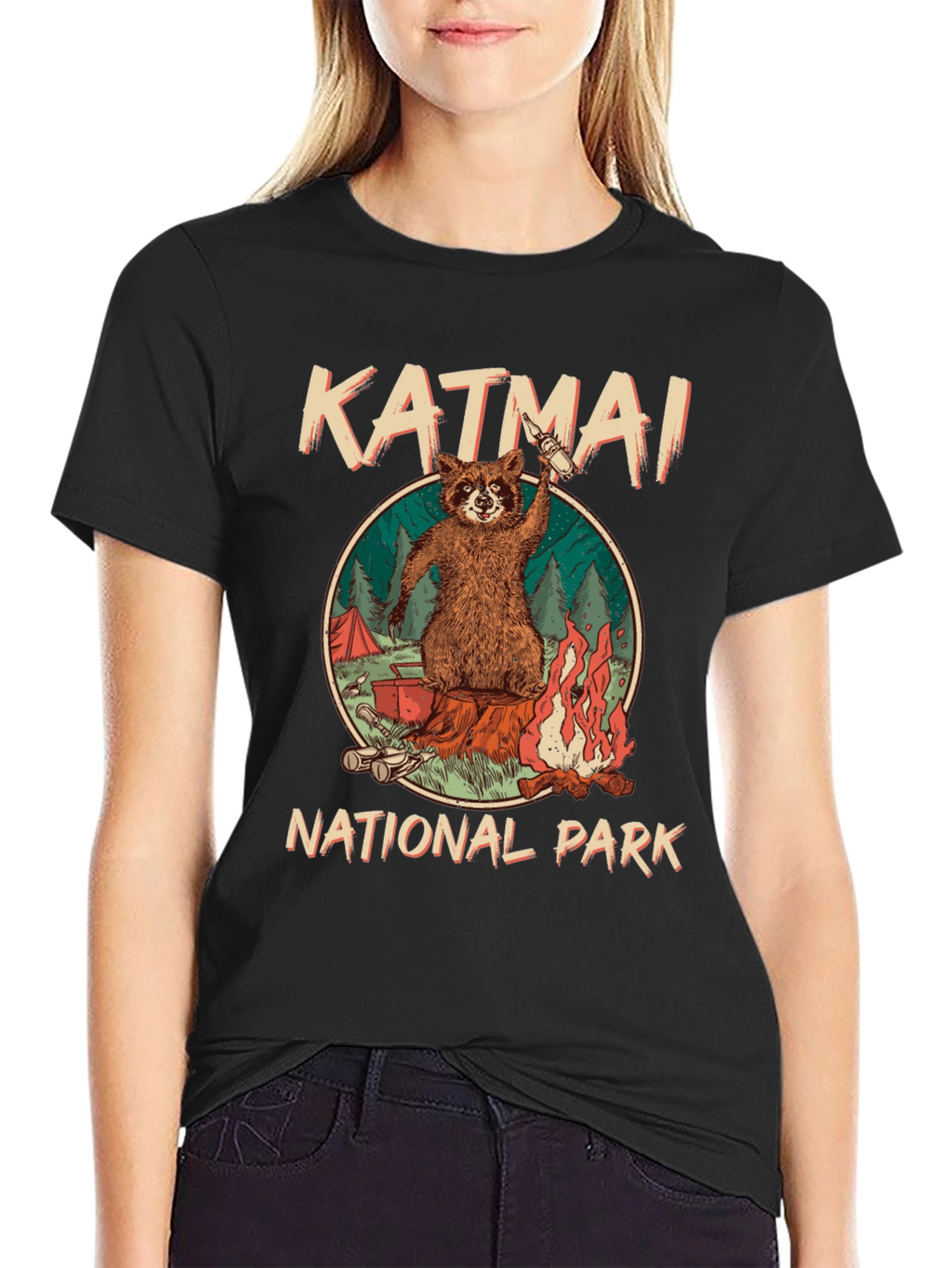 Katmai National Park Raccoon Campfire T-Shirt