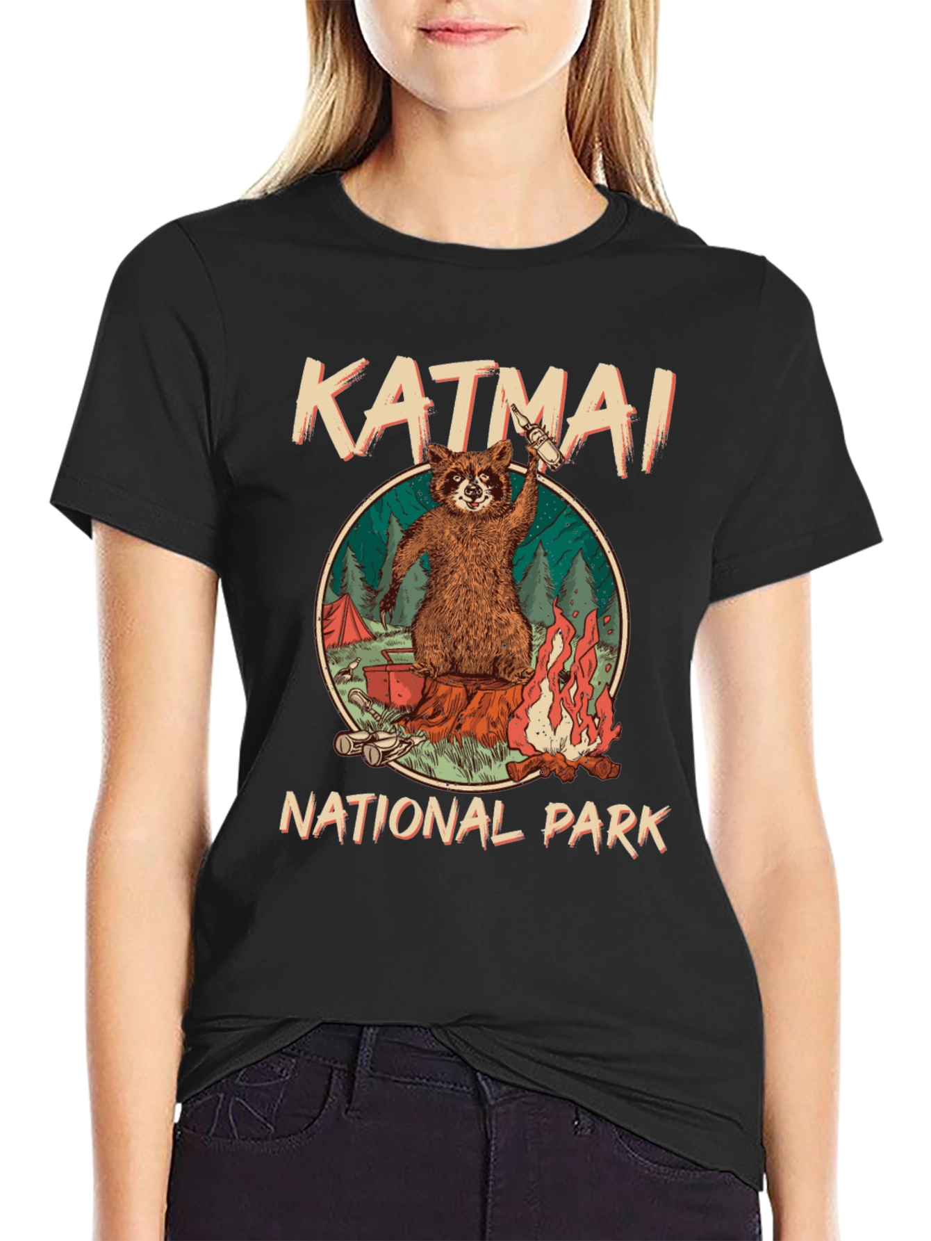 Katmai National Park Raccoon Campfire T-Shirt