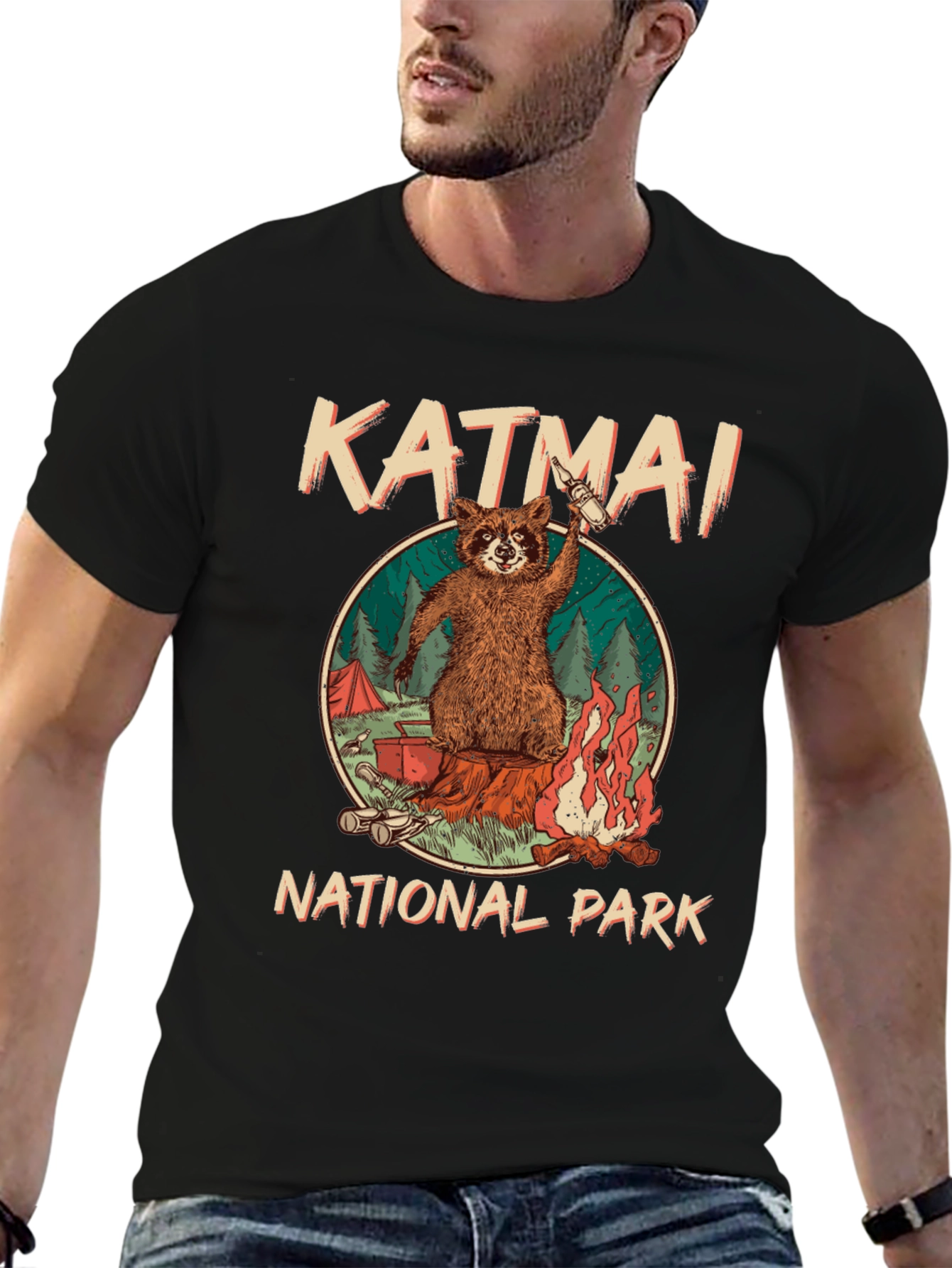 Katmai National Park Raccoon Campfire T-Shirt