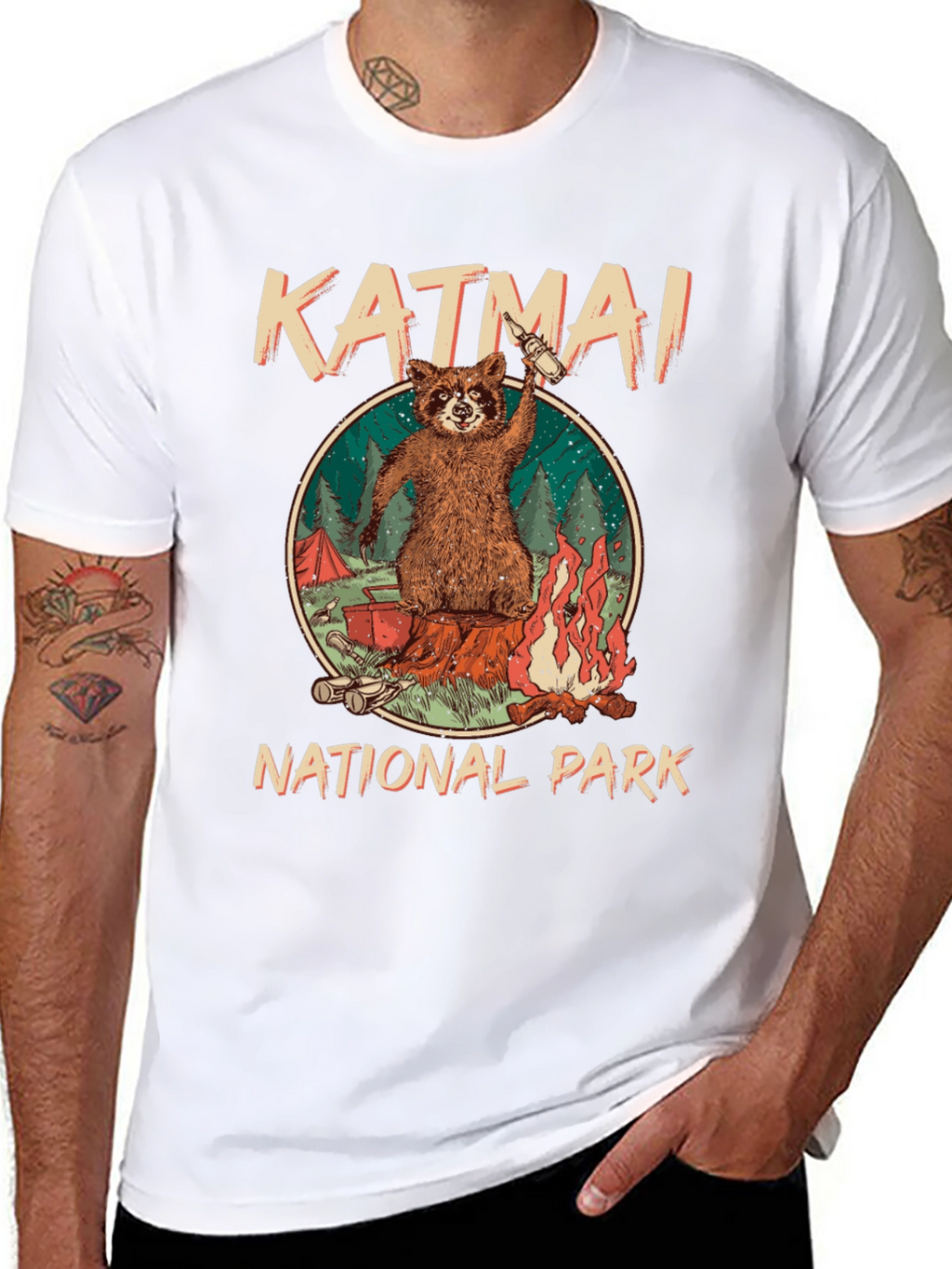 Katmai National Park Raccoon Campfire T-Shirt