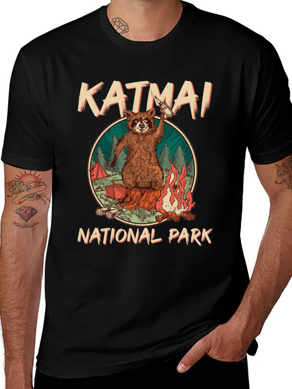 Katmai National Park Raccoon Campfire T-Shirt