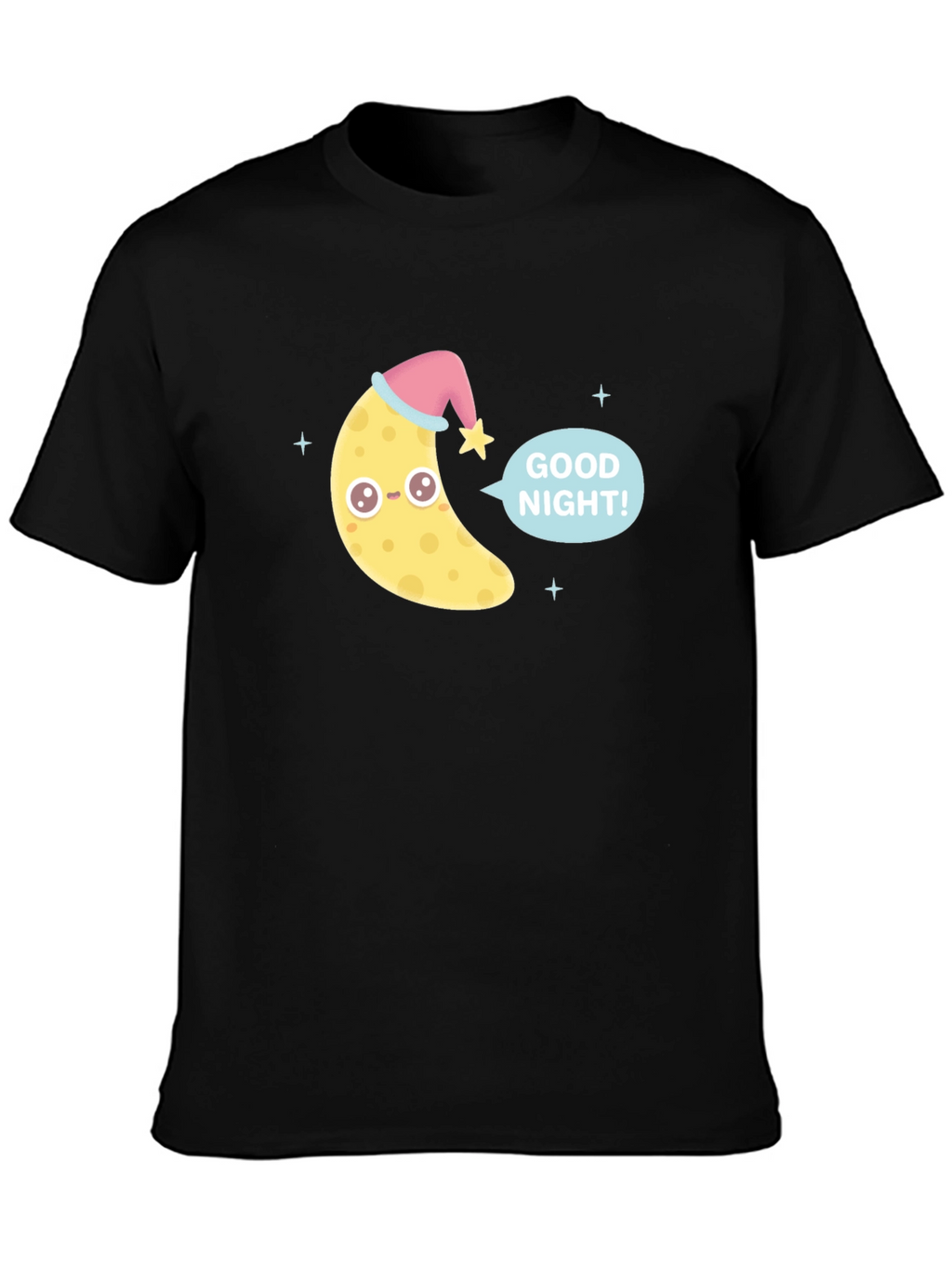 Cute Good Night Moon Graphic Tee - Black
