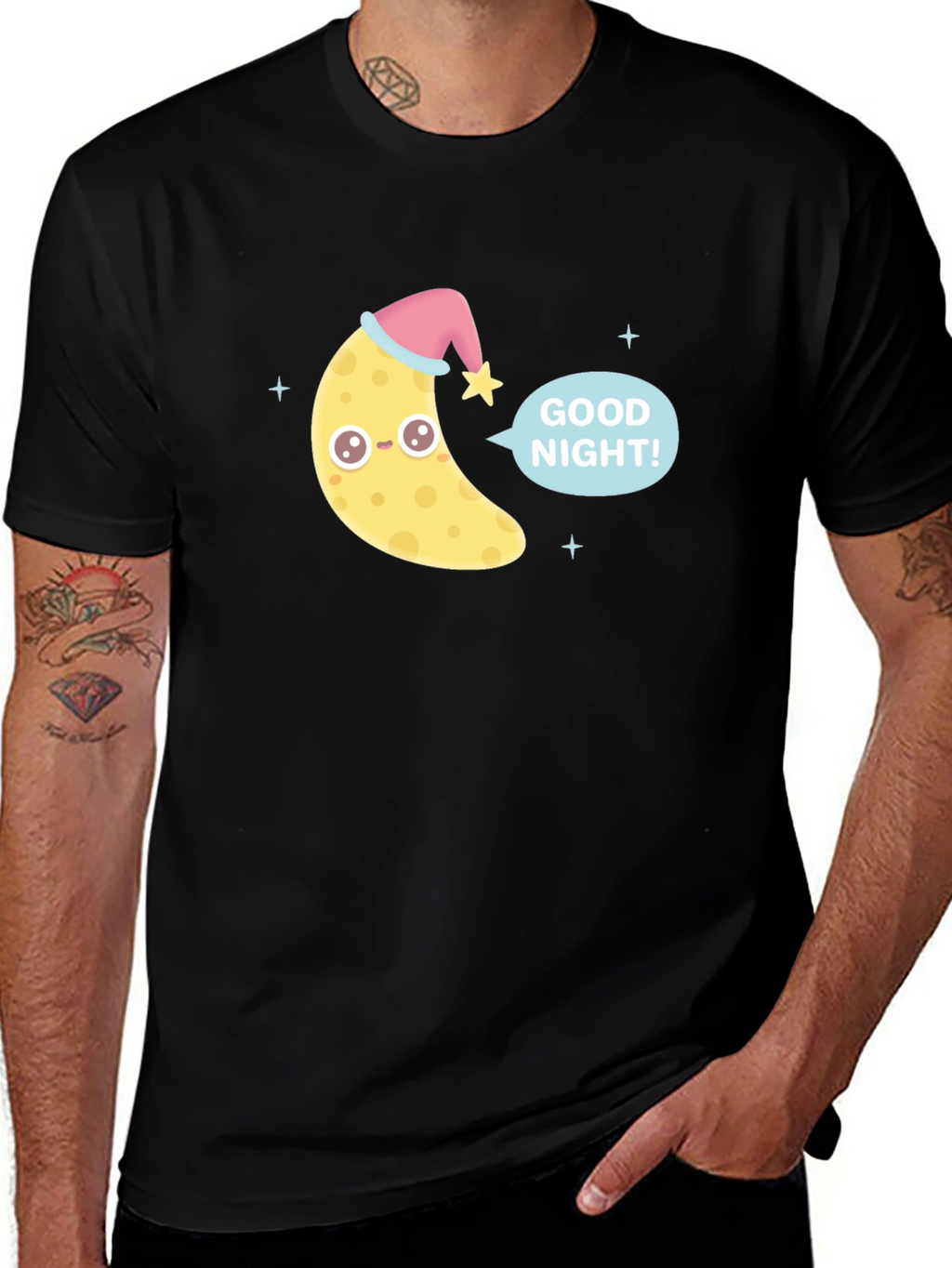 Cute Good Night Moon Graphic Tee - Black