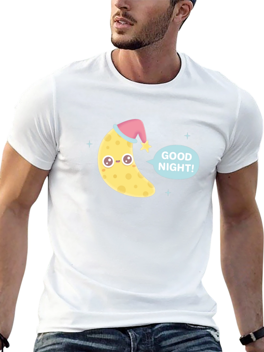 Cute Good Night Moon Graphic Tee - Black