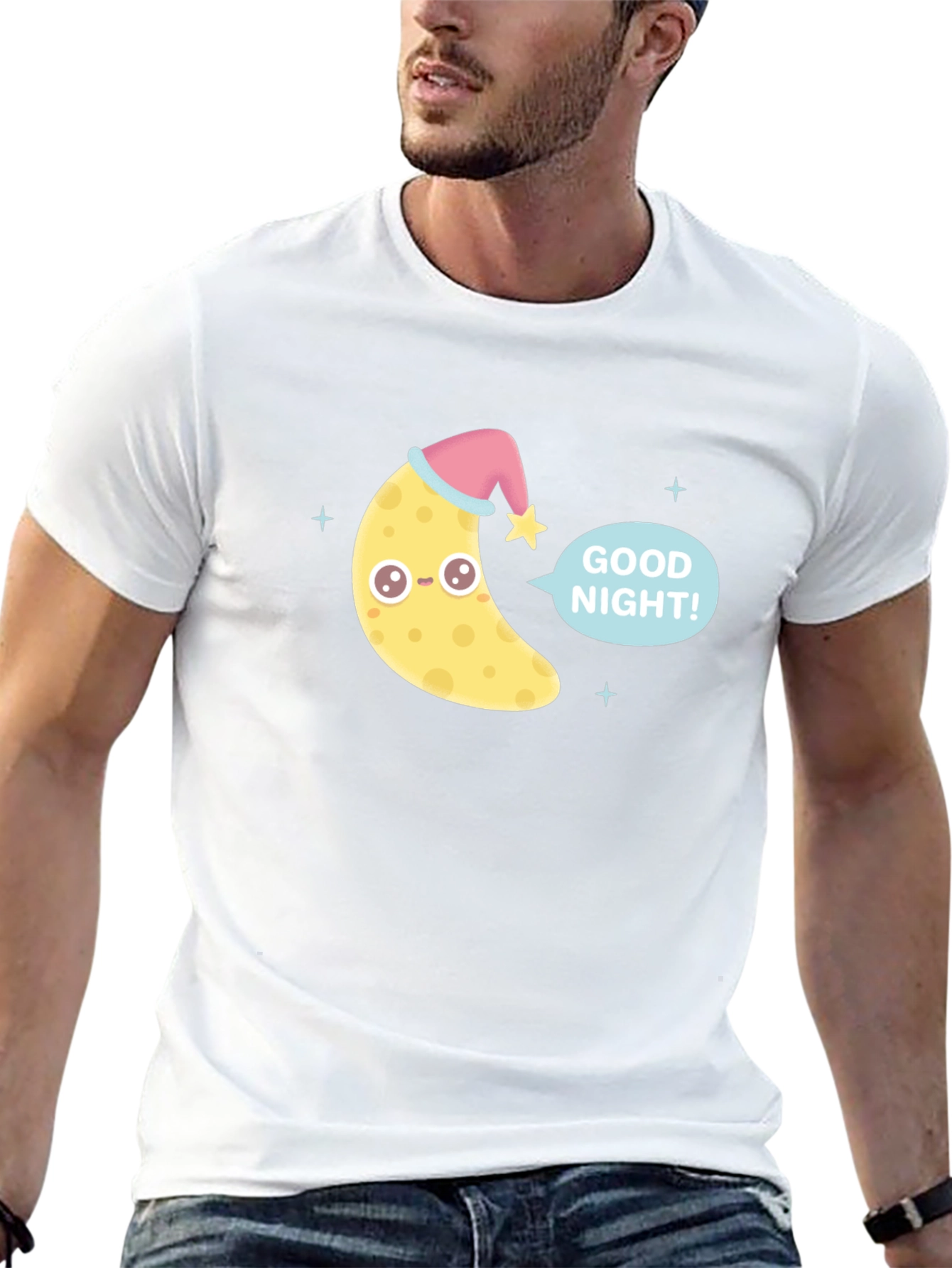 Cute Good Night Moon Graphic Tee - Black