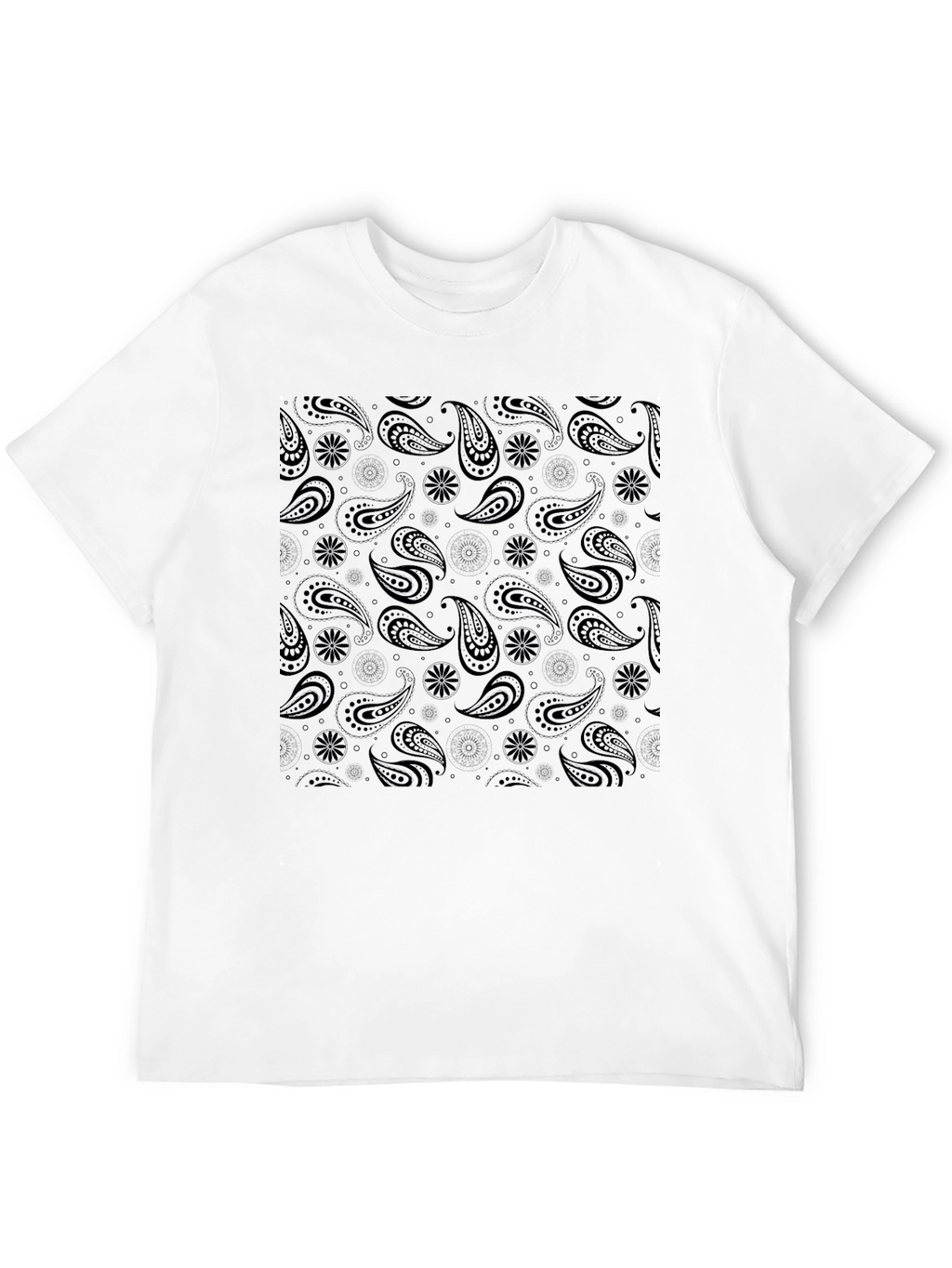 Black Paisley Print Mens T-Shirt