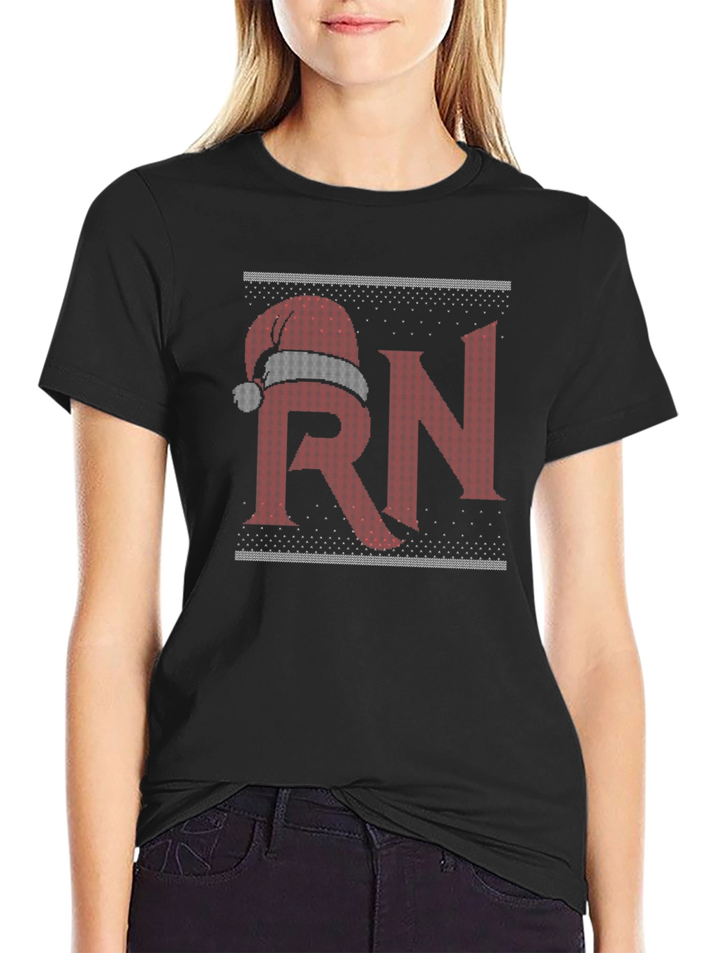 RN Santa Hat Christmas Sweater Style T-Shirt