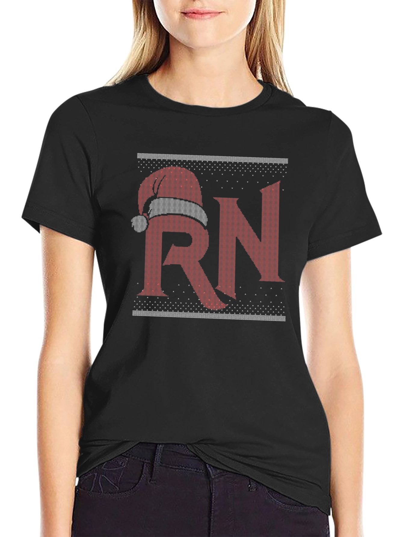 RN Santa Hat Christmas Sweater Style T-Shirt