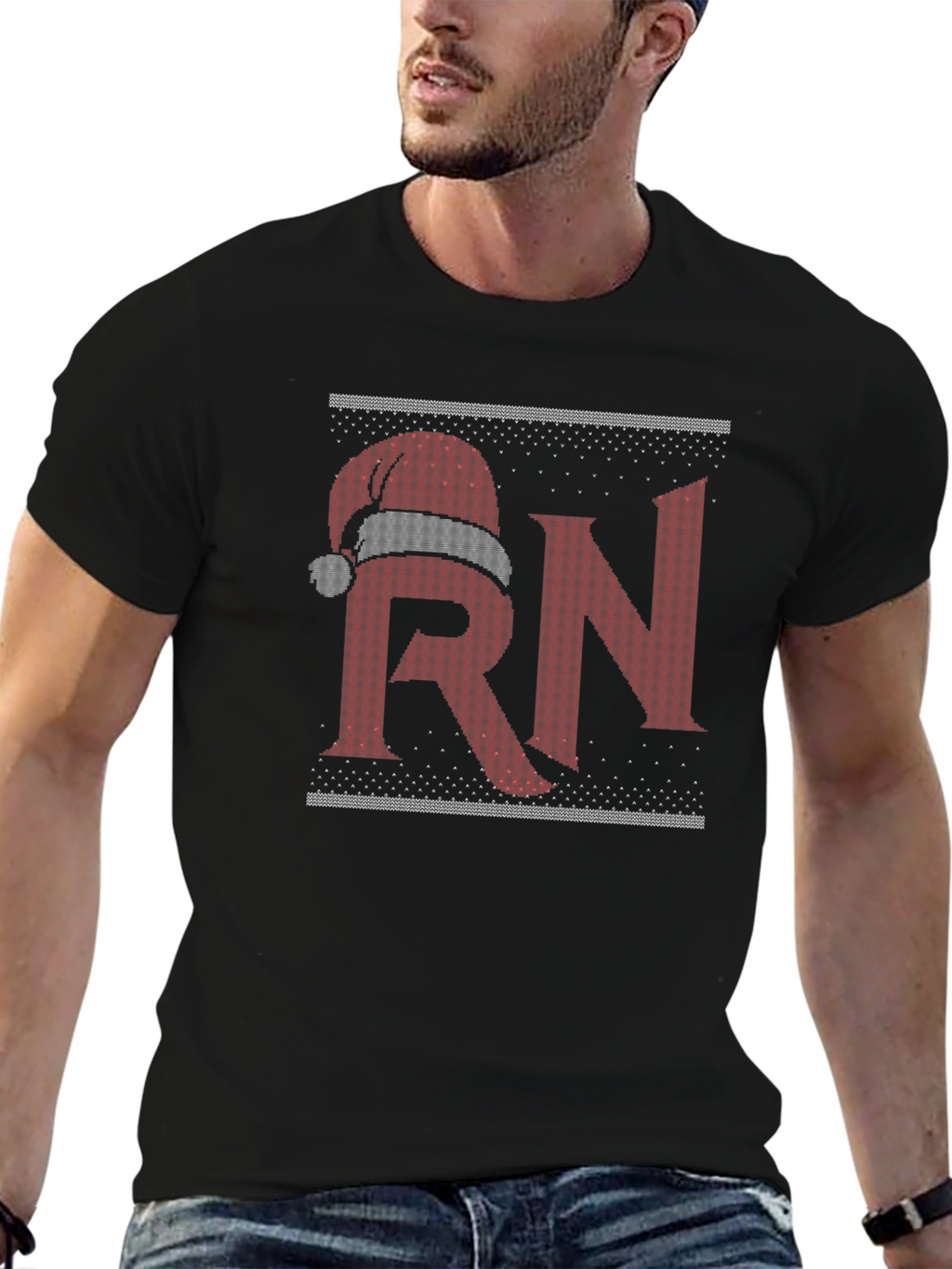 RN Santa Hat Christmas Sweater Style T-Shirt