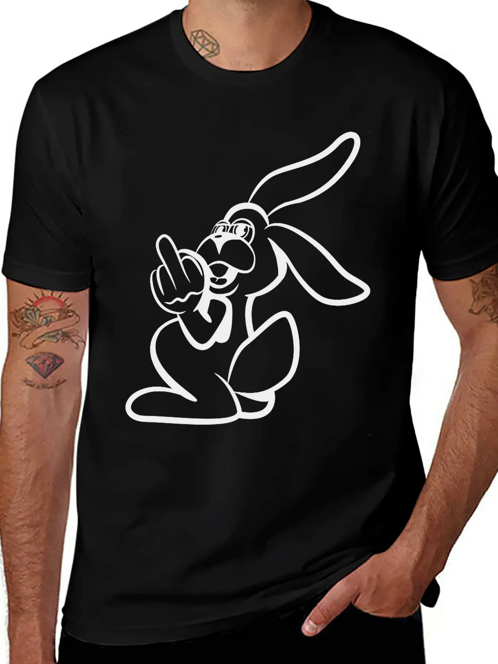 Rabbit Stinkefinger Middle Finger Basic Graphic T-Shirt – Daily Comfort In Soft Cotton