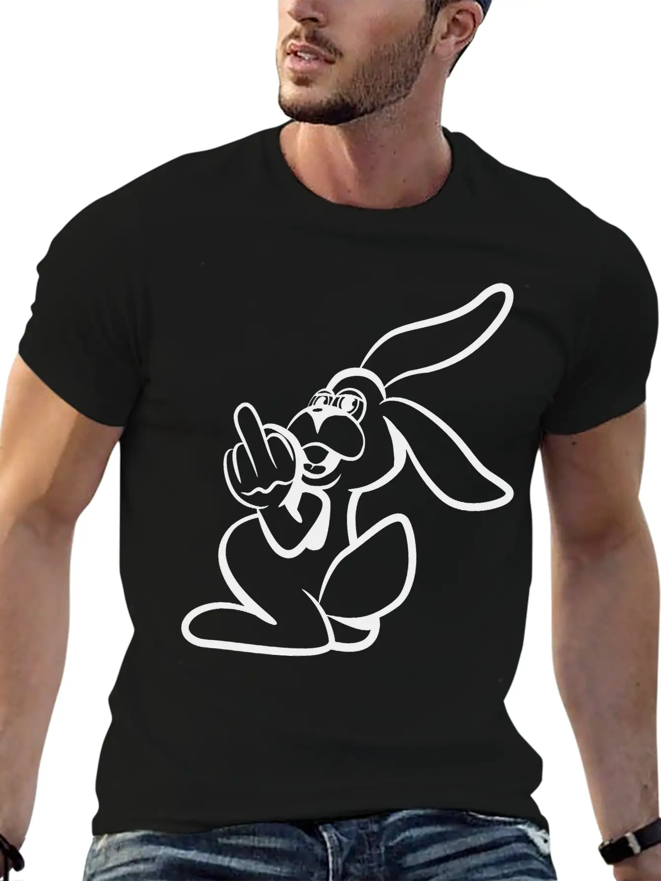Rabbit Stinkefinger Middle Finger Basic Graphic T-Shirt – Daily Comfort In Soft Cotton