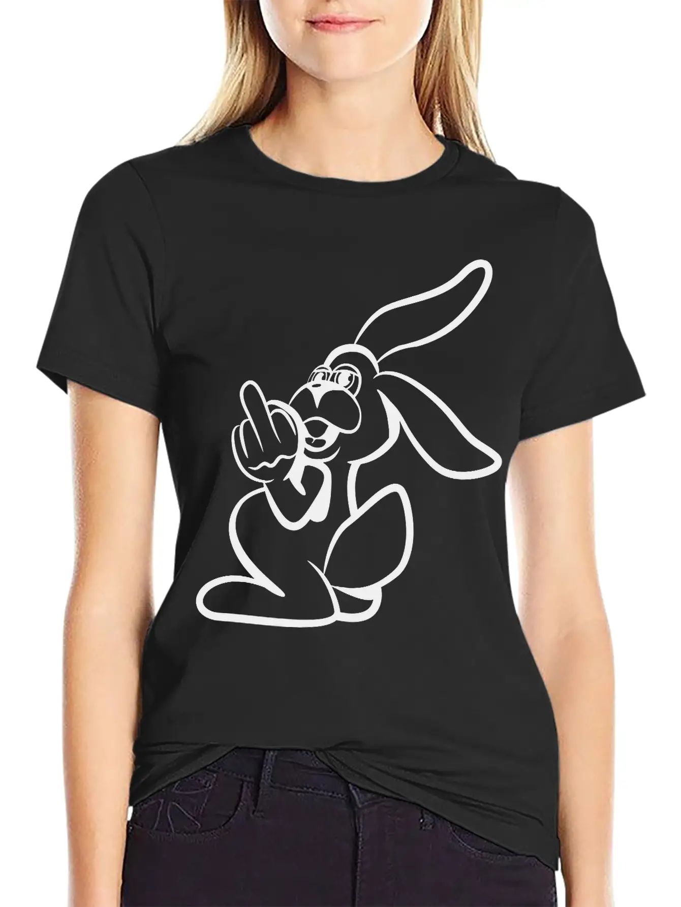 Rabbit Stinkefinger Middle Finger Basic Graphic T-Shirt – Daily Comfort In Soft Cotton