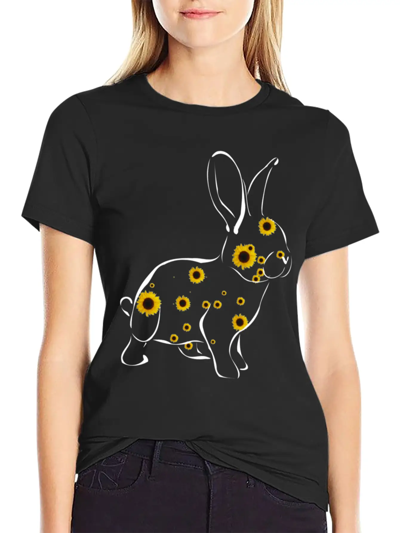 Rabbit With Sunflower Floral Rabbit Easter Bunny Timeless Short Sleeve Tee – Comfy And Minimalist Design