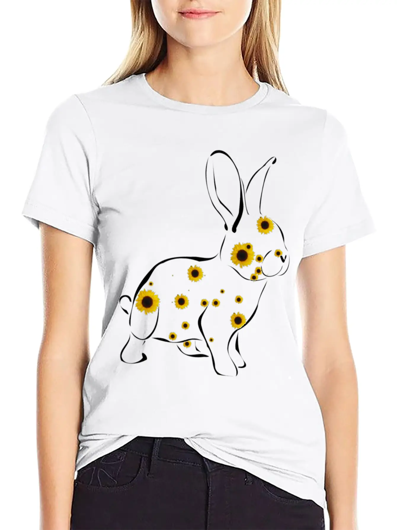 Rabbit With Sunflower Floral Rabbit Easter Bunny Timeless Short Sleeve Tee – Comfy And Minimalist Design